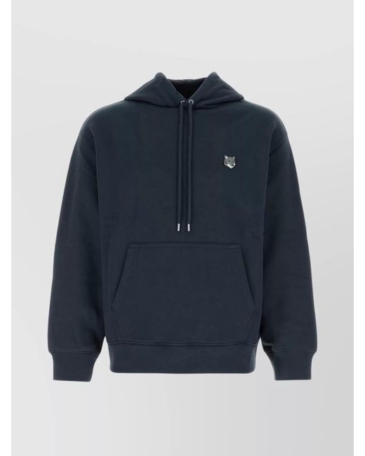 Maison Kitsuné Blue Hooded Sweatshirt With Ribbed Cuffs And Pocket for men