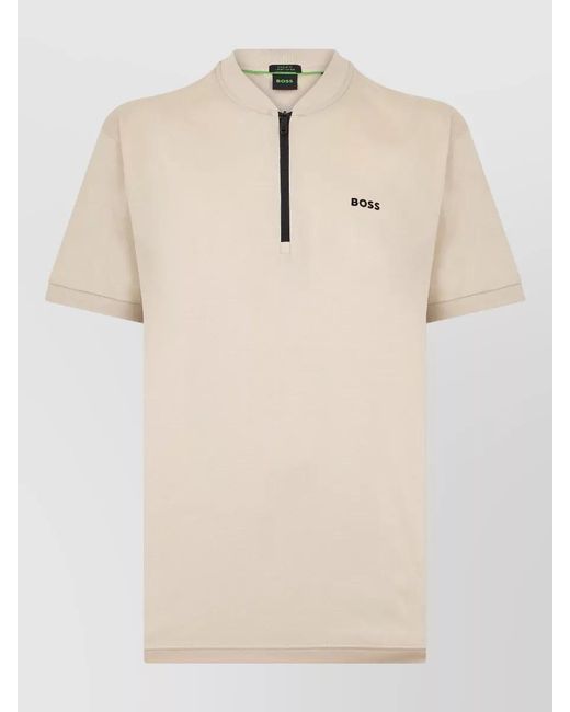 Boss Natural Zip Collar T Shirt Casual Style for men