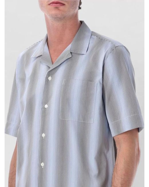Dries Van Noten Blue Striped Cotton Short-Sleeve Camp-Collar Shirt for men