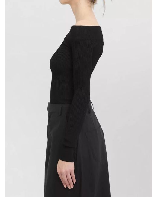 Alaïa Black Ribbed Knit Body Off Shoulder Neckline