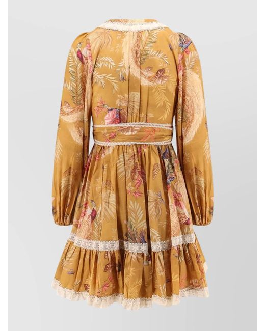 Zimmermann Brown Cotton Floral-Print Wrap Mini Dress