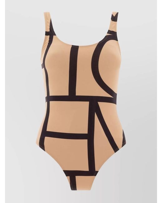 Totême Natural Monogram-Print Scoop-Neck Swimsuit