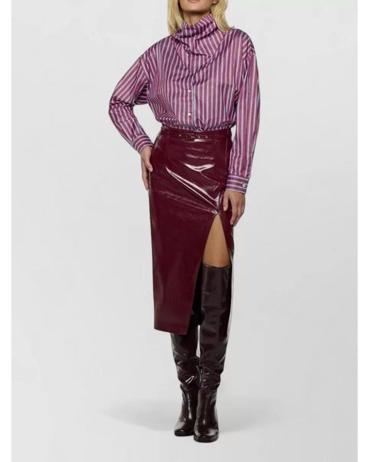 SIMONA CORSELLINI Red Belted Waist Fitted Midi Skirt High Slit