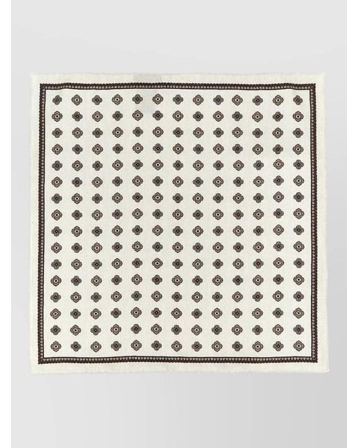 Brunello Cucinelli White Double Face Silk Pocket Square Medallion for men