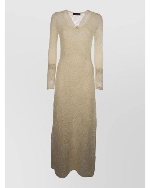 Fabiana Filippi Natural Knit Maxi Dress Long Sleeves V Neck