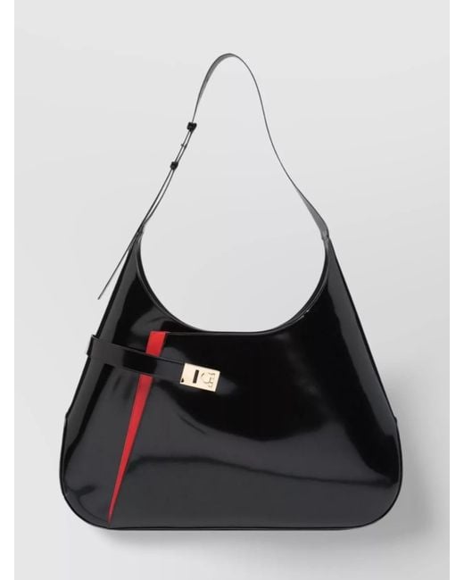 Ferragamo Black Gancini Leather Shoulder Bag