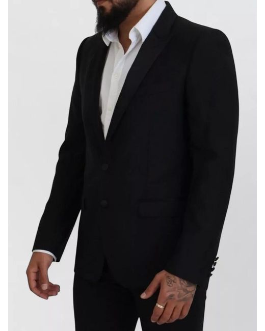 Dolce & Gabbana Black Slim-Fit Wool Silk Blazer for men