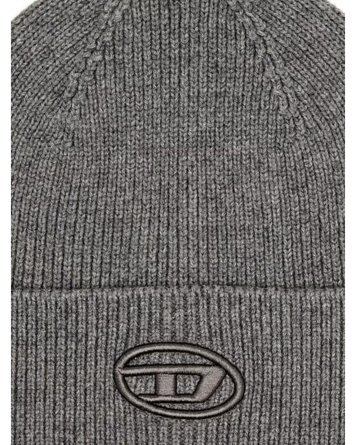 DIESEL Gray Ribbed Wool Blend Turn Up Beanie for men