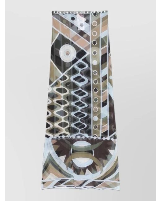 Emilio Pucci White High Waist Sheer Tulle Skirt Geometric
