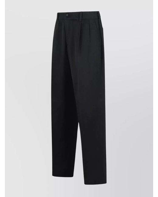 Golden Goose Deluxe Brand Black Virgin Wool Pleated Straight-Leg Trousers for men