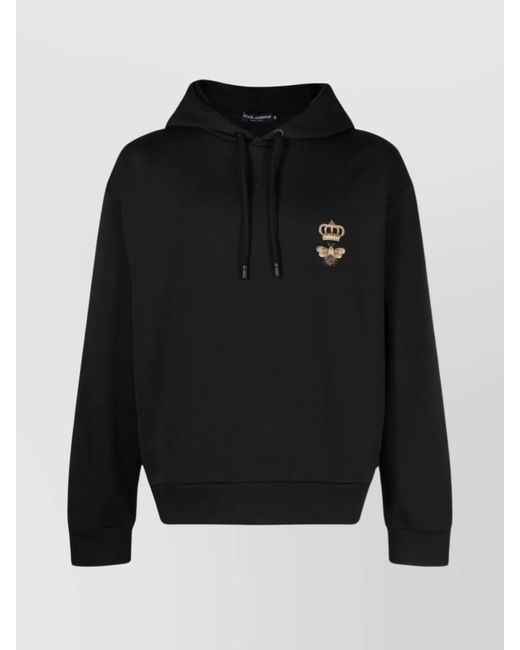 Dolce & Gabbana Black Cotton Embroidered Logo Hoodie for men