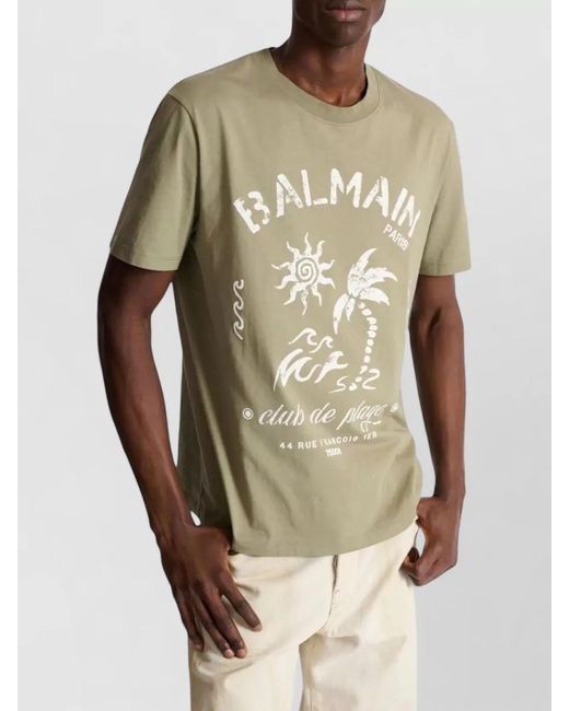 Balmain Natural Short Sleeve Crew Neck Graphic Print T-Shirt for men