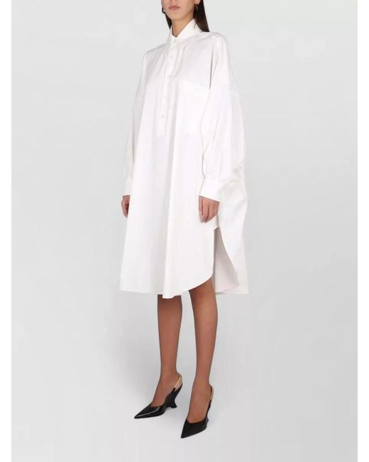Bottega Veneta White Cotton Dress Long Sleeves Chest Pocket