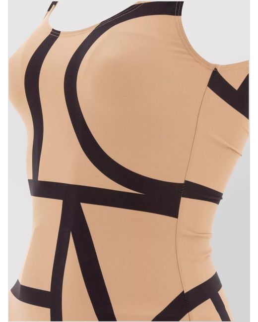 Totême Natural Monogram-Print Scoop-Neck Swimsuit