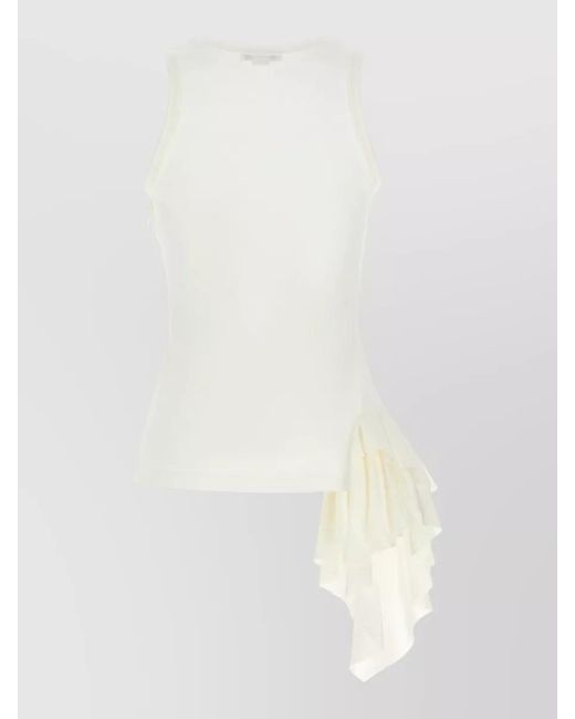 McQueen White Silk Tank Top Ruffle Detail Sleeveless