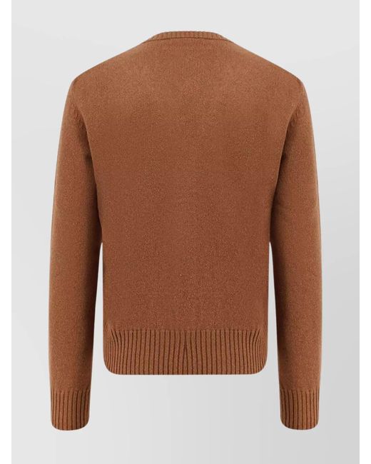 AMI Brown Cashmere V-Neck Logo-Embroidered Cardigan for men