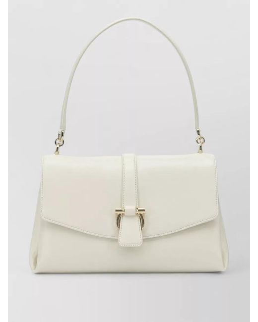 Ferragamo White Gancini Leather Shoulder Bag
