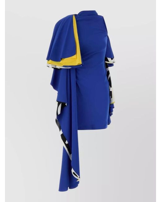 Loewe Blue Asymmetric Cady Dress Draped Ruffles