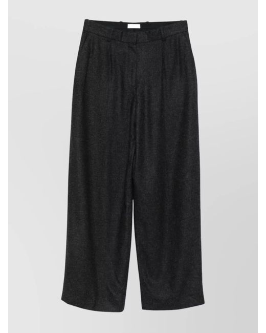 Totême Black Flannel Wide-Leg Trousers