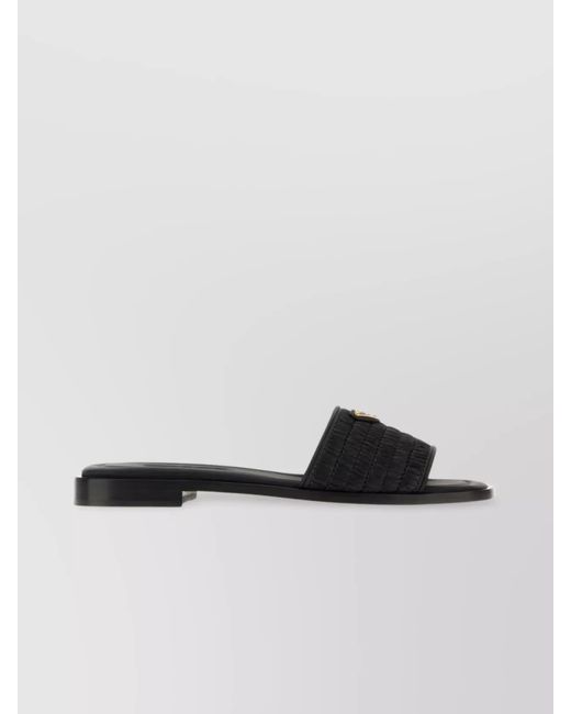 Prada Multicolor Raffia And Leather Slides