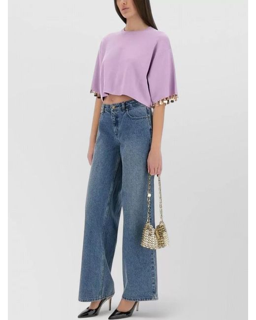 Rabanne Purple Knit Crop Top Round Neck Short Sleeves
