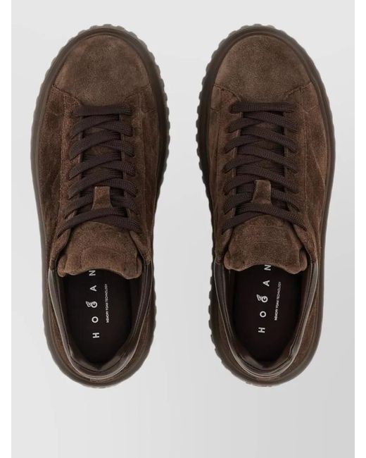 Hogan Brown H Stripes Leather Platform Lace Up Sneakers