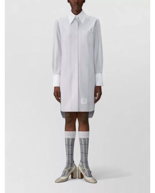 Thom Browne White Stripe Shirt Dress Knee Length Collar