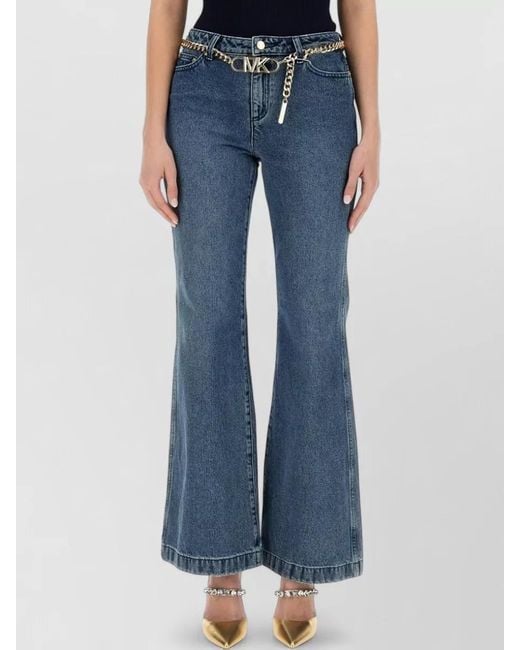 Michael Kors Blue Flared Leg Jeans Belt Loops Chain Detail
