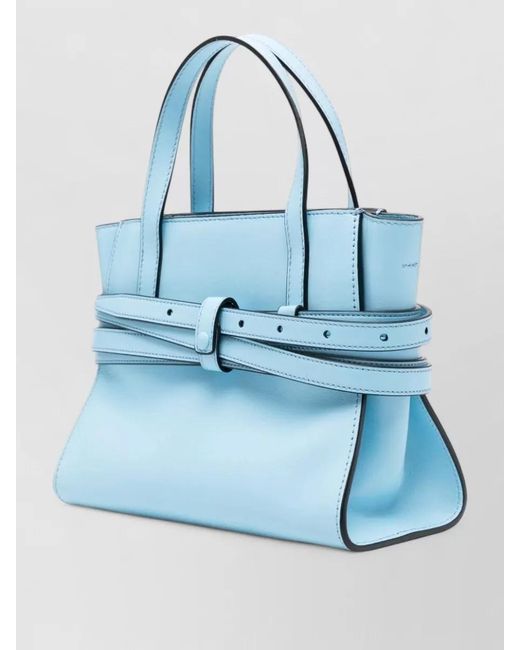 Moschino Blue Tie Me Small Leather Top Handle Bag