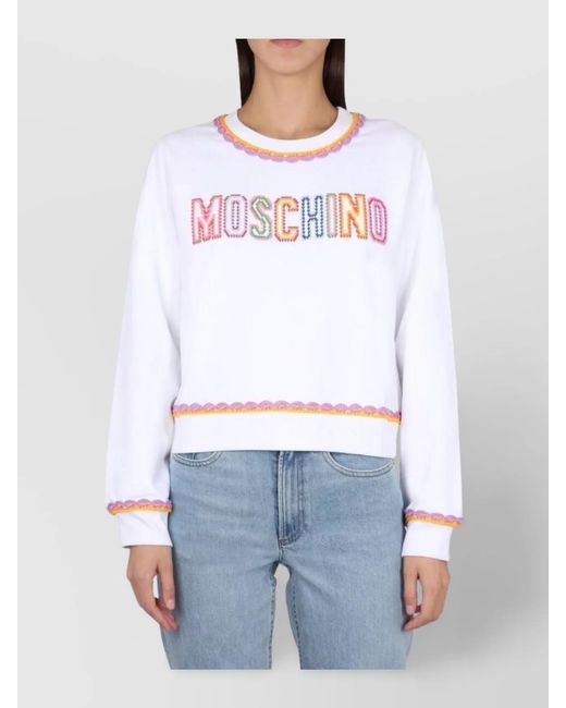 Moschino Blue Cotton Logo-Embroidered Crewneck Sweatshirt