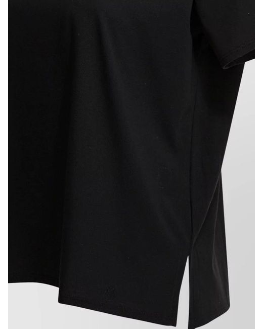 Loulou de Saison Black Short Sleeve Round Neck Slit Hem Top