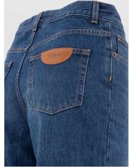 Chloé Blue Cotton Regular-Fit Wide-Leg Jeans