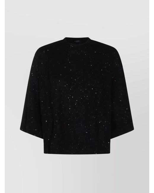 Fabiana Filippi Black Wool Silk Cashmere Sequined Ribbed Cape