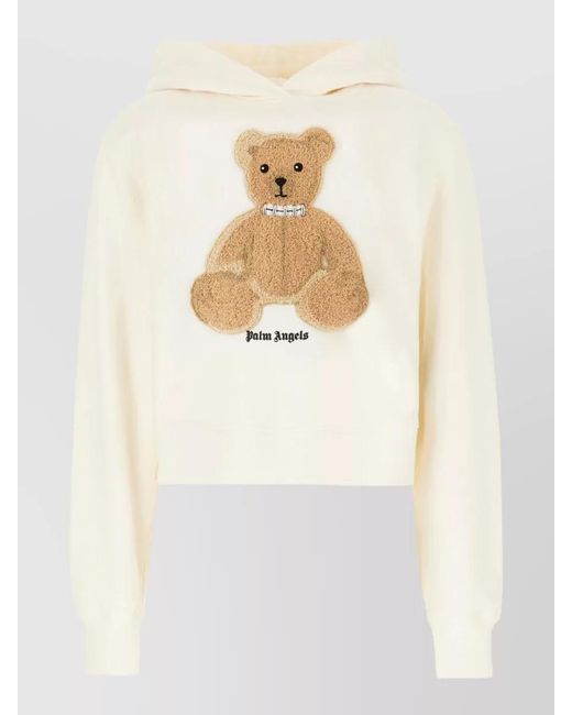 Palm Angels White Cropped Hooded Top Ribbed Cuffs