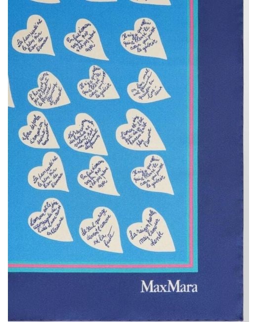 Max Mara Blue Hair Accessory Scarf Heart Pattern Design