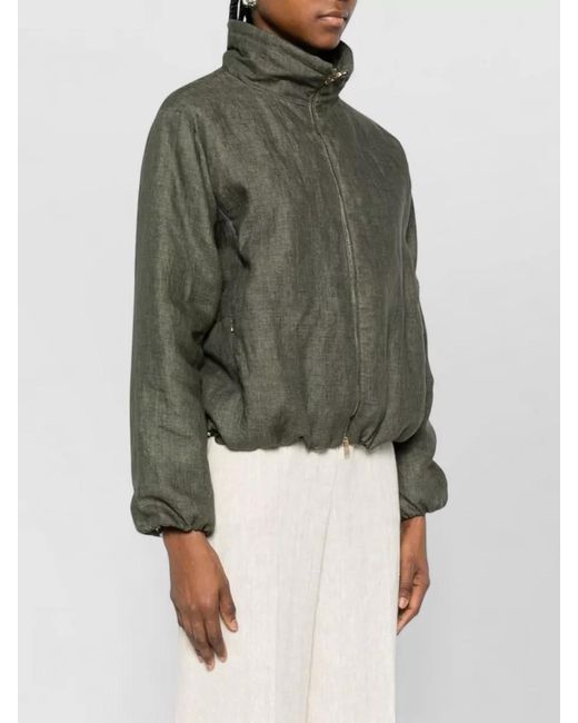 Herno Green Short Jacket High Collar Drawstring Hem