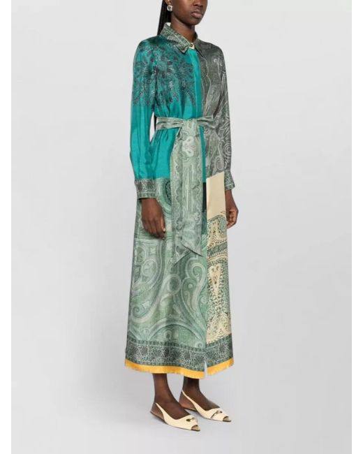 Pierre Louis Mascia Green Printed Silk Maxi Dress