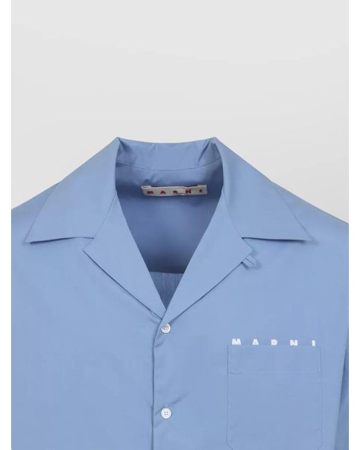 Marni Blue Cotton Boxy-Fit Cuban-Collar Short-Sleeve Shirt for men