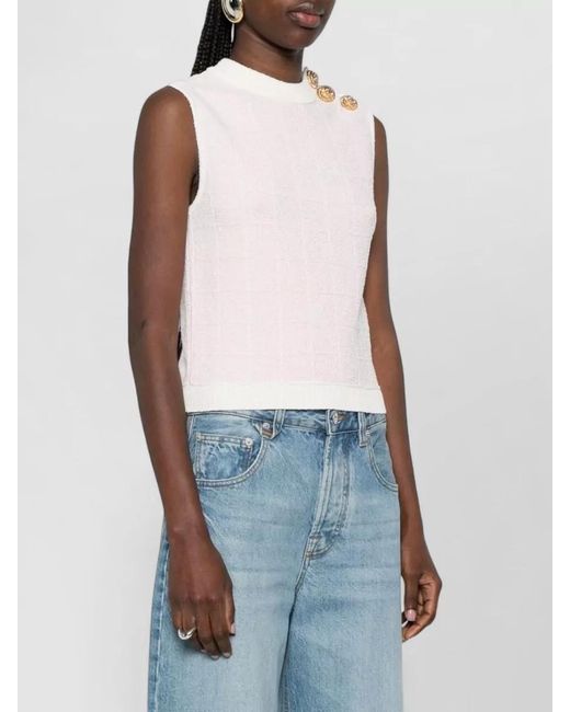 Balmain Pink Tweed Sleeveless Crop Top