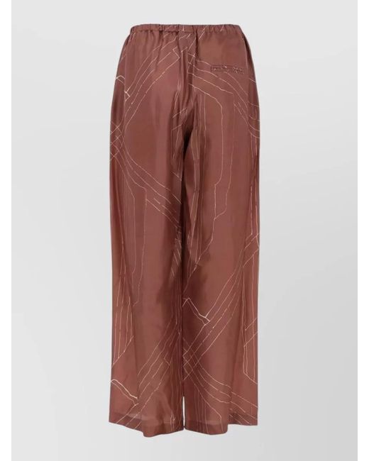 Alysi Brown Silk Pants Abstract Pattern Wide Leg