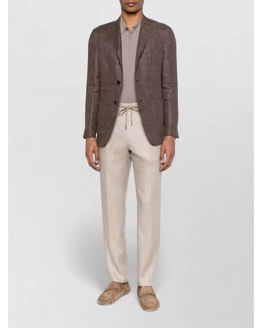 Boglioli Brown Linen Double Breasted Jacket Notch Lapels for men