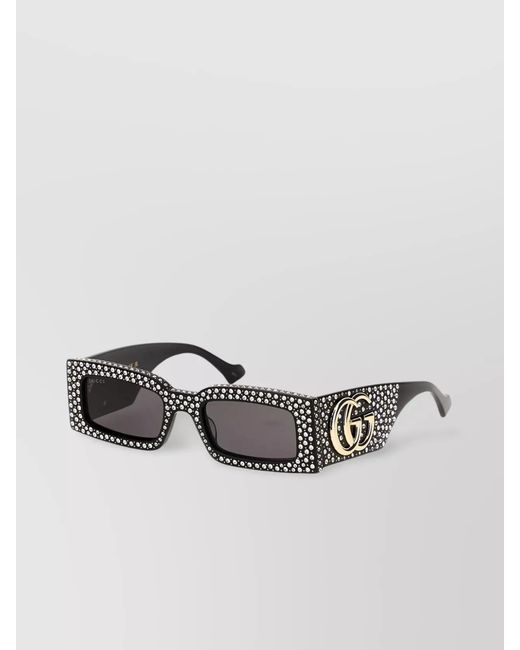Gucci Gray Crystal-Embellished Rectangle Sunglasses