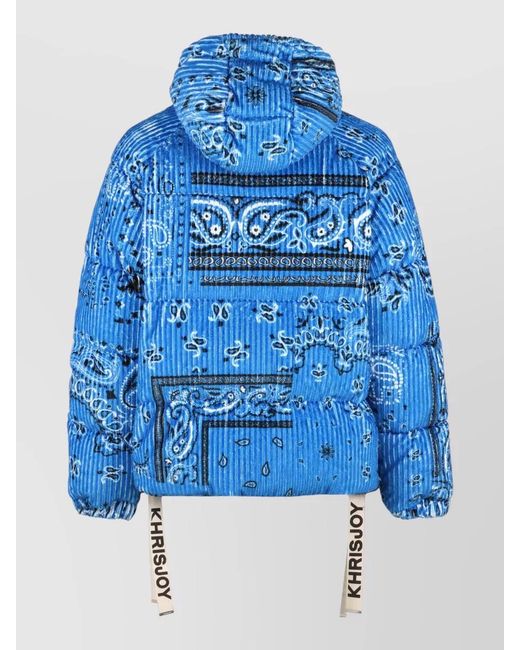 Khrisjoy Blue Bandana Corduroy Hooded Jacket Quilted Drawstring for men
