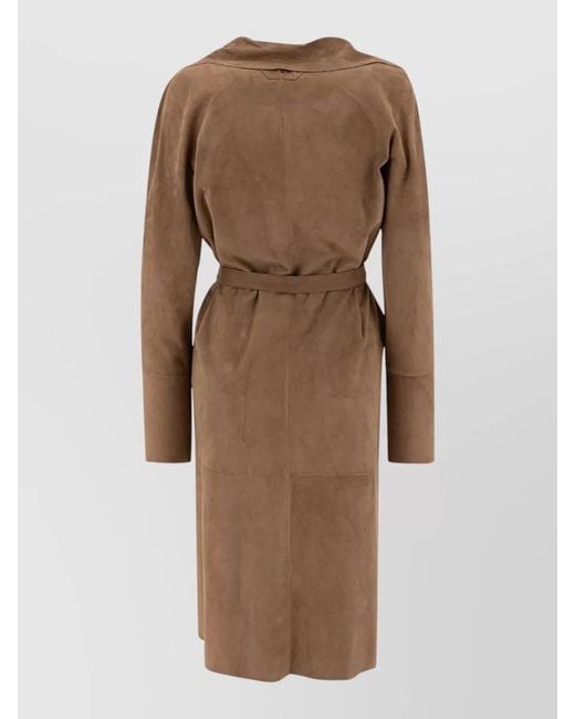 Salvatore Santoro Brown Trench Coat Suede Design Belted Waist