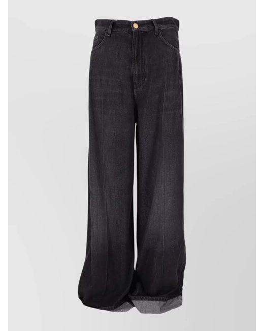Max Mara Blue Denim Trousers Wide Leg Belt Loops Pockets