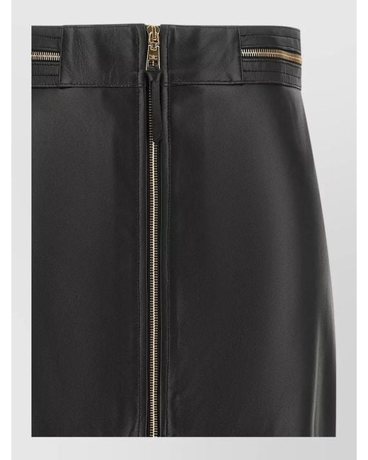 Elisabetta Franchi Black High Waist Leather Skirt Hardware
