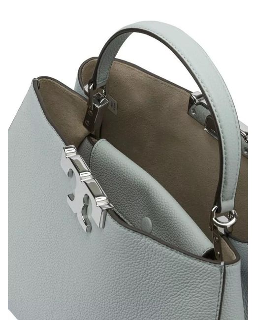 Tory Burch Gray Leather Bucket Bag Detachable Strap Top Handle