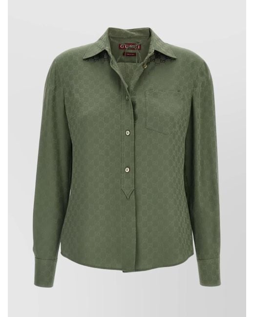 Gucci Green Gg Silk Jacquard Shirt