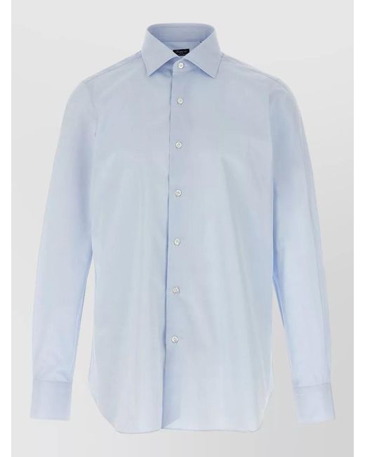 Finamore 1925 Blue Napoli Shirt Button Down Collar Long Sleeves for men
