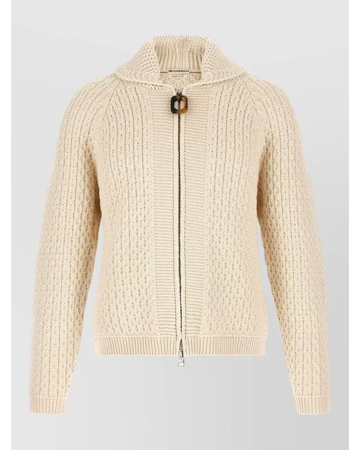 J.W. Anderson Natural Cable Knit Cardigan High Collar Cuffs Hem for men